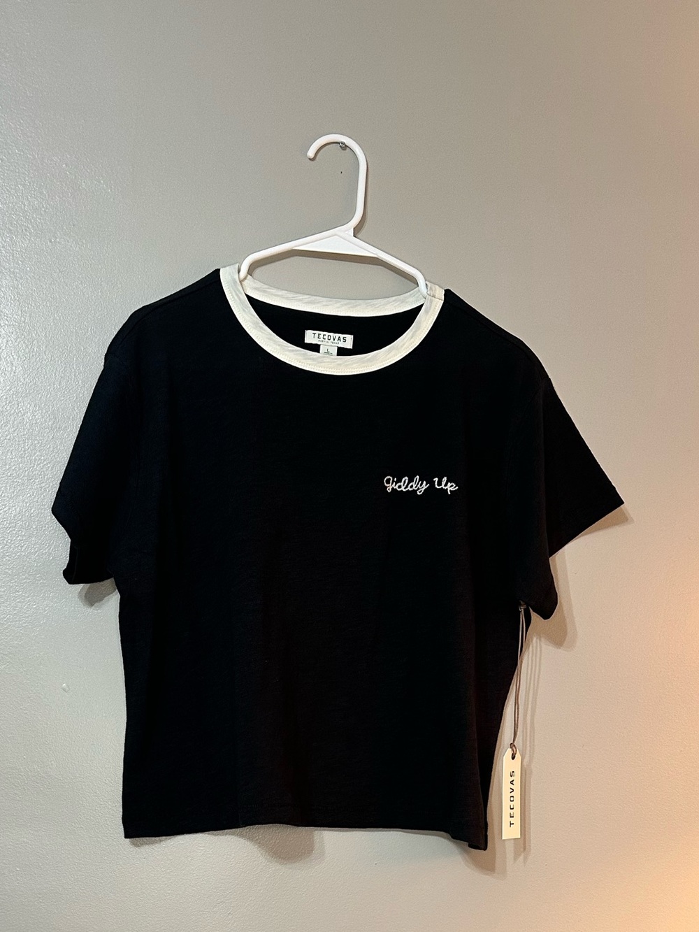 Tecovas Black/Bone Vintage Tee Giddy Up- Large NWT Women’s